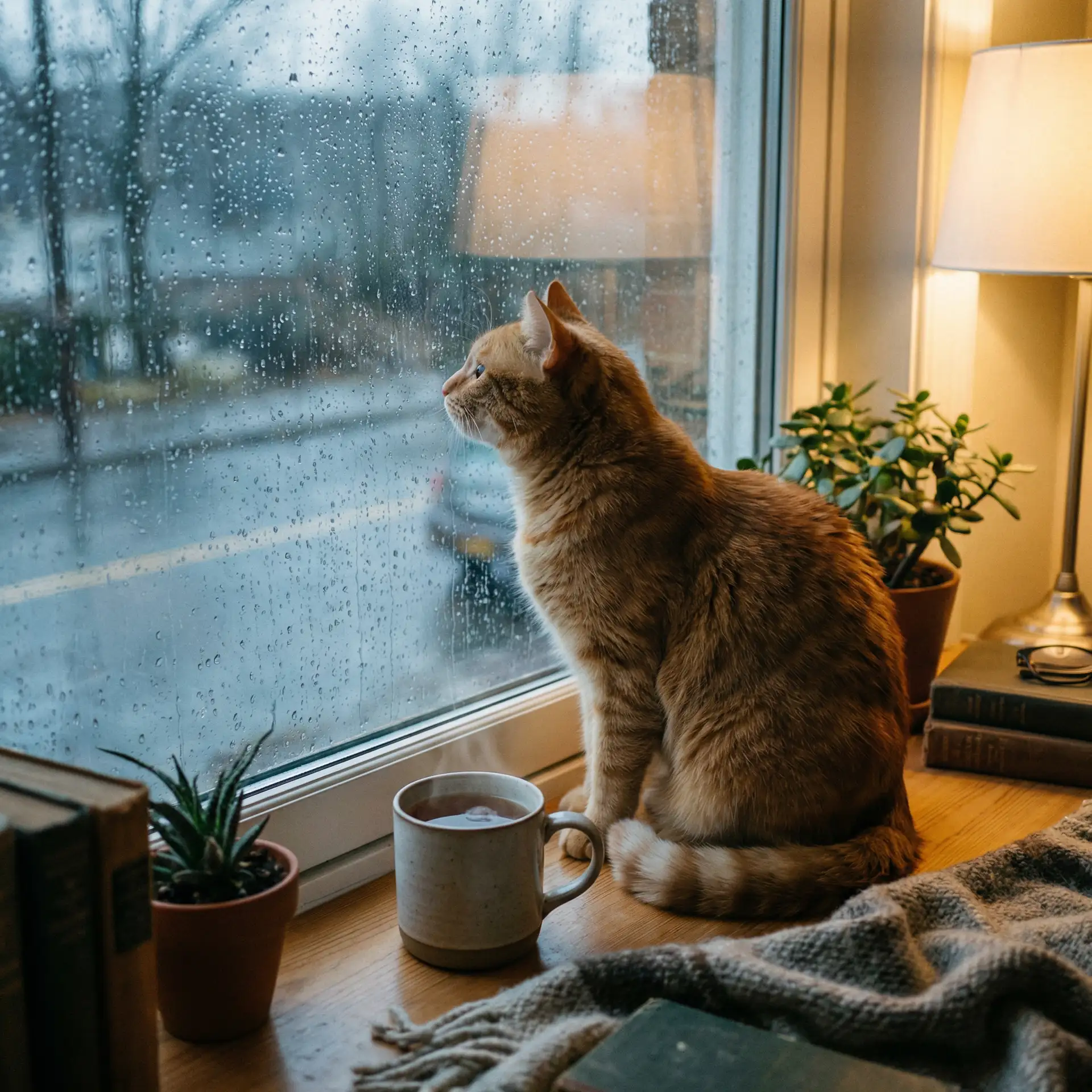 猫咪望着窗外的雨 - 农夫电影网